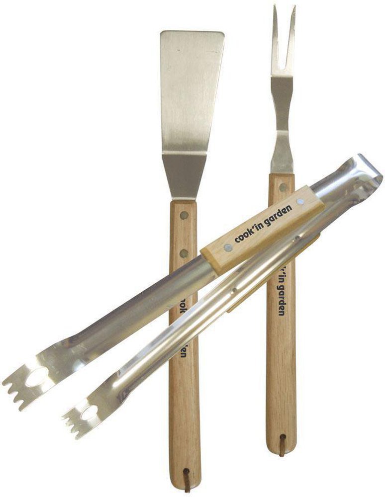 Cook'in Garden Essentiel Accessoires Spatule-Tenailles-Fourchette en Bois (3 pcs)