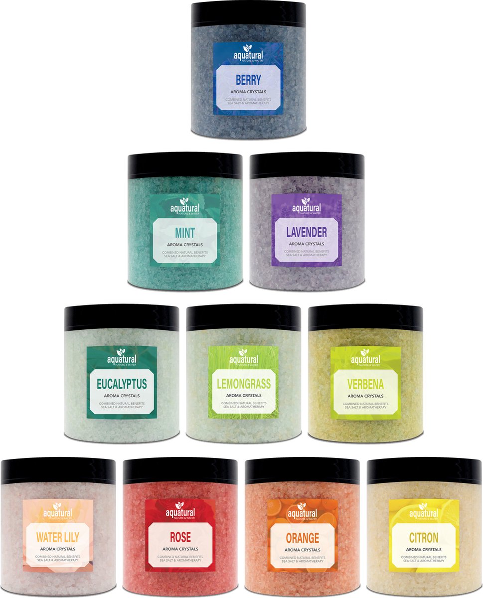 Aquatural Set Expérience Complète Cristaux d'Arôme pour Spa, Jacuzzi et Bain 10 x 350 g