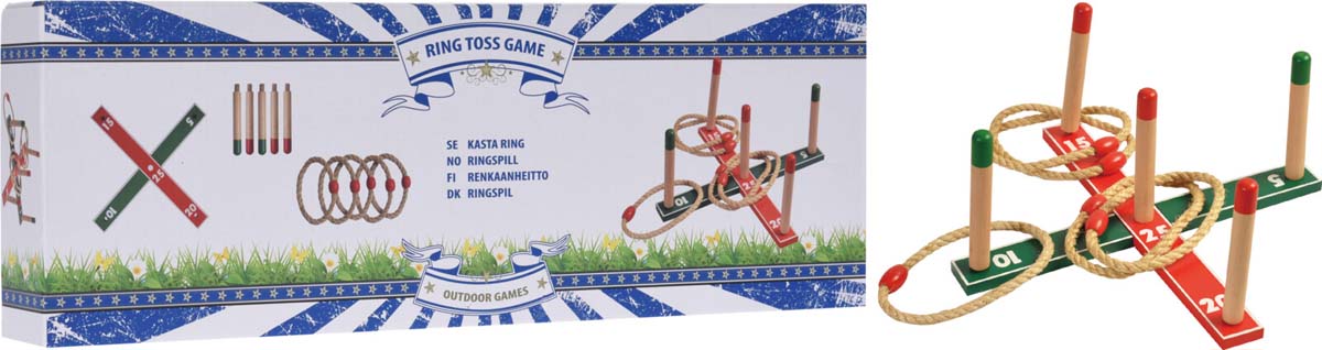 Jeu de lancer d'anneaux en bois - 5 anneaux de corde Ø 13 cm et 5 bâtons