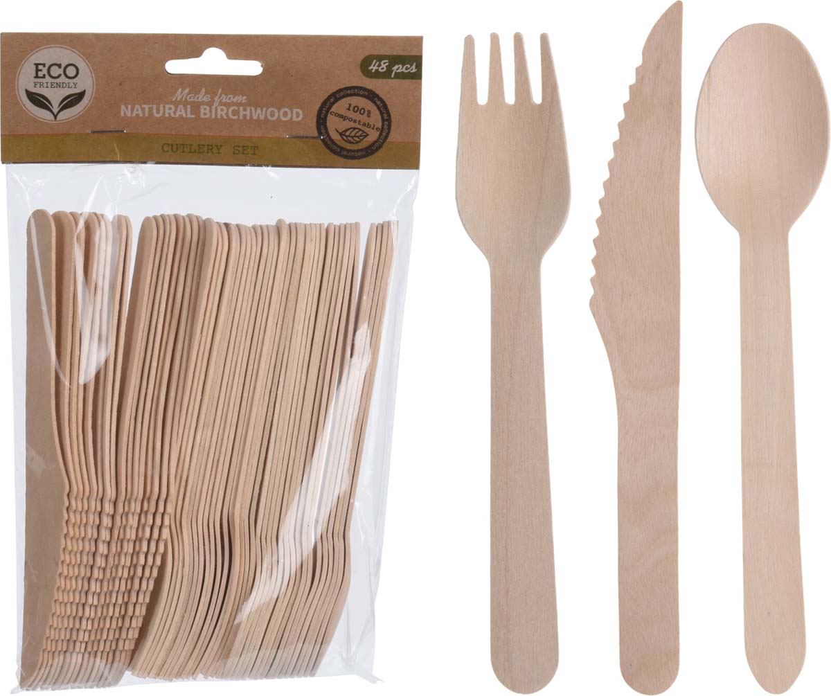 Set de Couverts Écologiques en Bois (48 pcs)