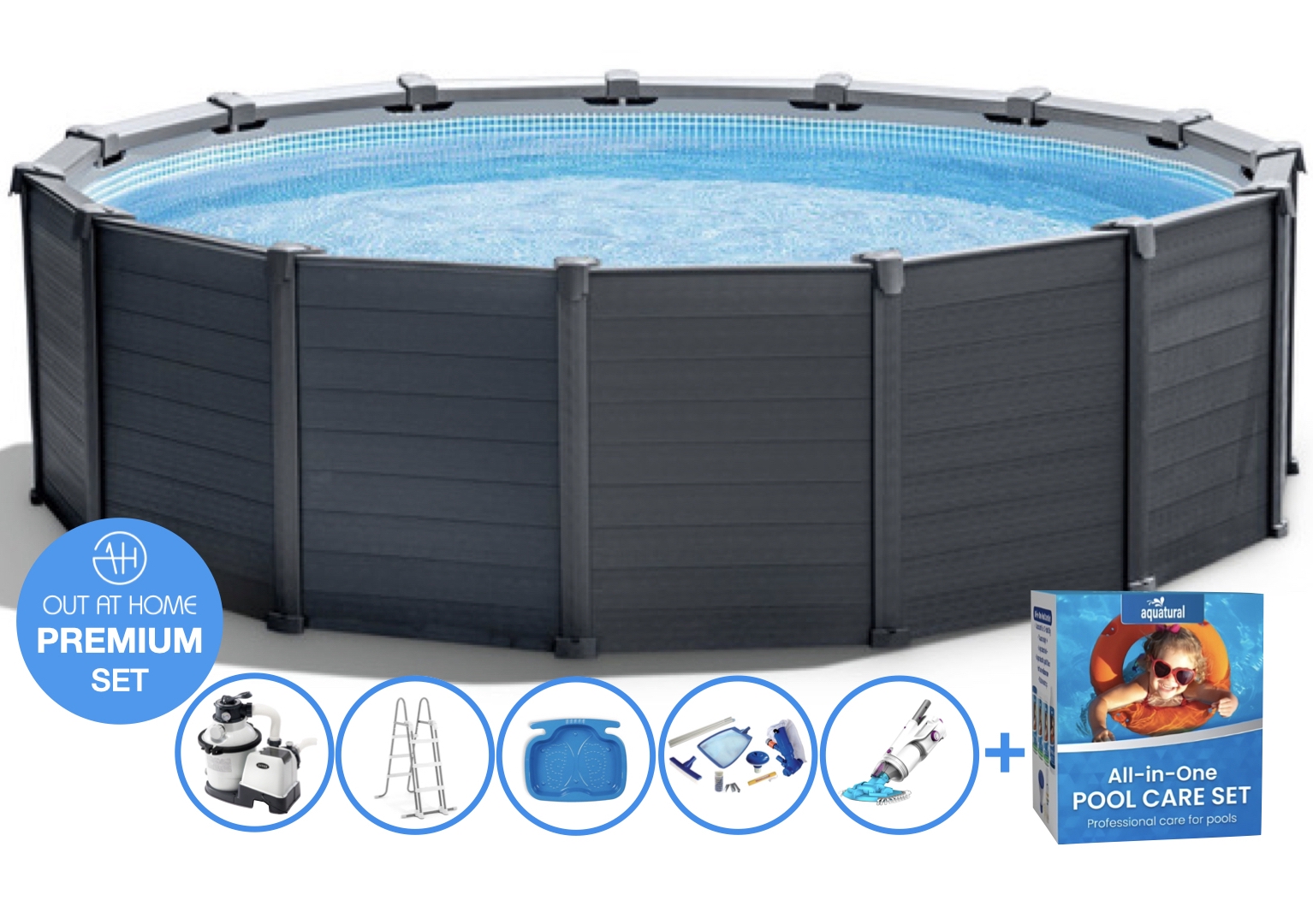 Ø 478 x 124 cm Set piscine Intex Graphite Panel PREMIUM – ronde