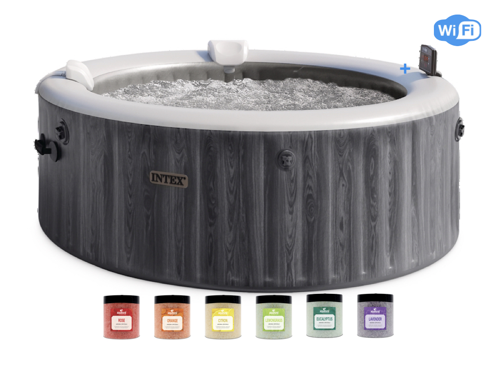 Intex PureSpa Bubble Deluxe Greywood + Aquatural Set Aroma Crystals 6 x 350 grammes + WiFi