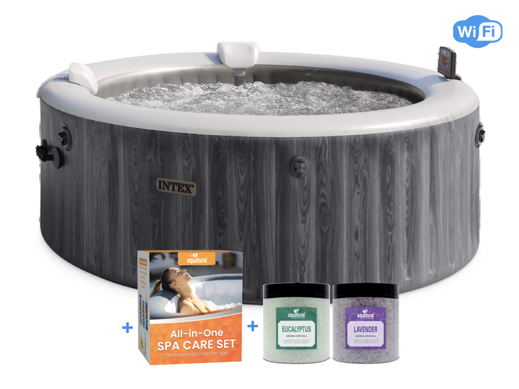 Intex PREMIUM PureSpa Bubble Deluxe Greywood  + Aquatural Care Set + WiFi - 4 personnes