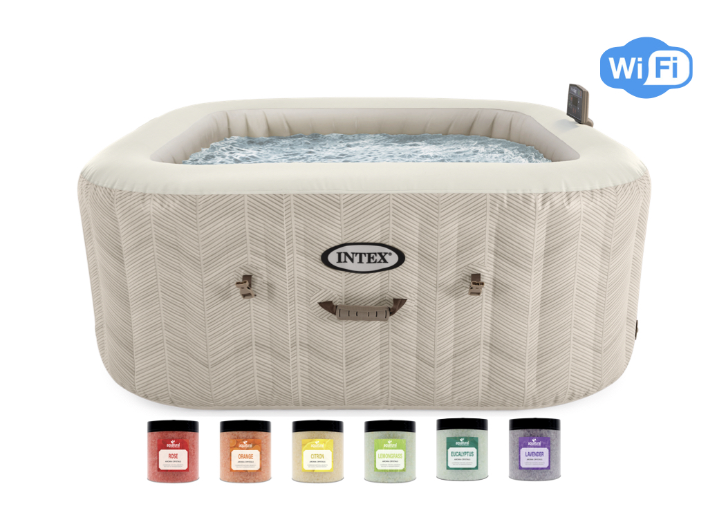 Set Intex PureSpa Chevron Deluxe Bulles Massage 4P & Aquatural Cristaux d'Arôme