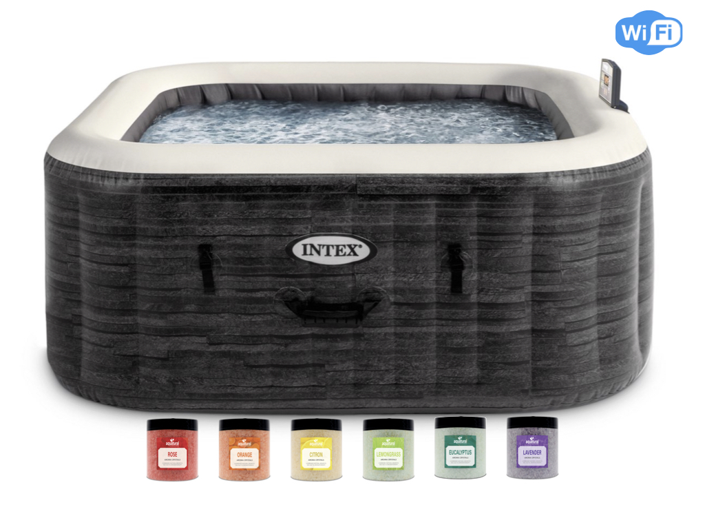 Intex PureSpa Greystone Deluxe + Aquatural Set Aroma Crystals 6 x 350 gram + WiFi + 4 personnes