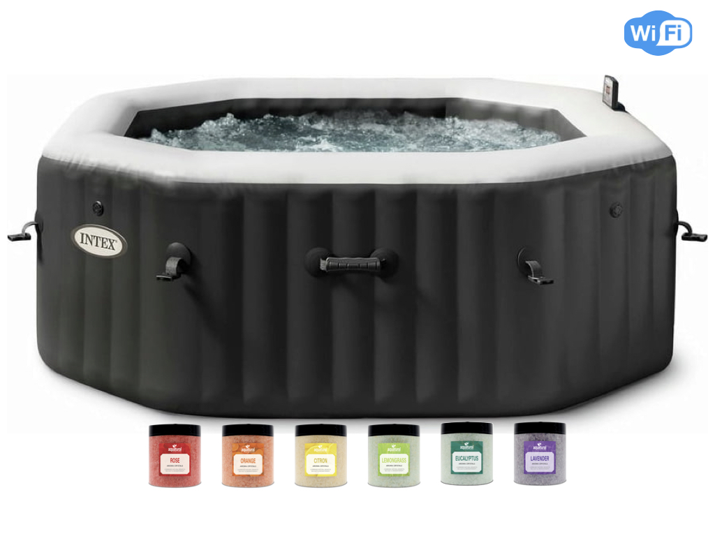 Intex PureSpa Jet & Bubble Deluxe Carbone + Aquatural Set Aroma Crystals + Wifi - 4 personnes