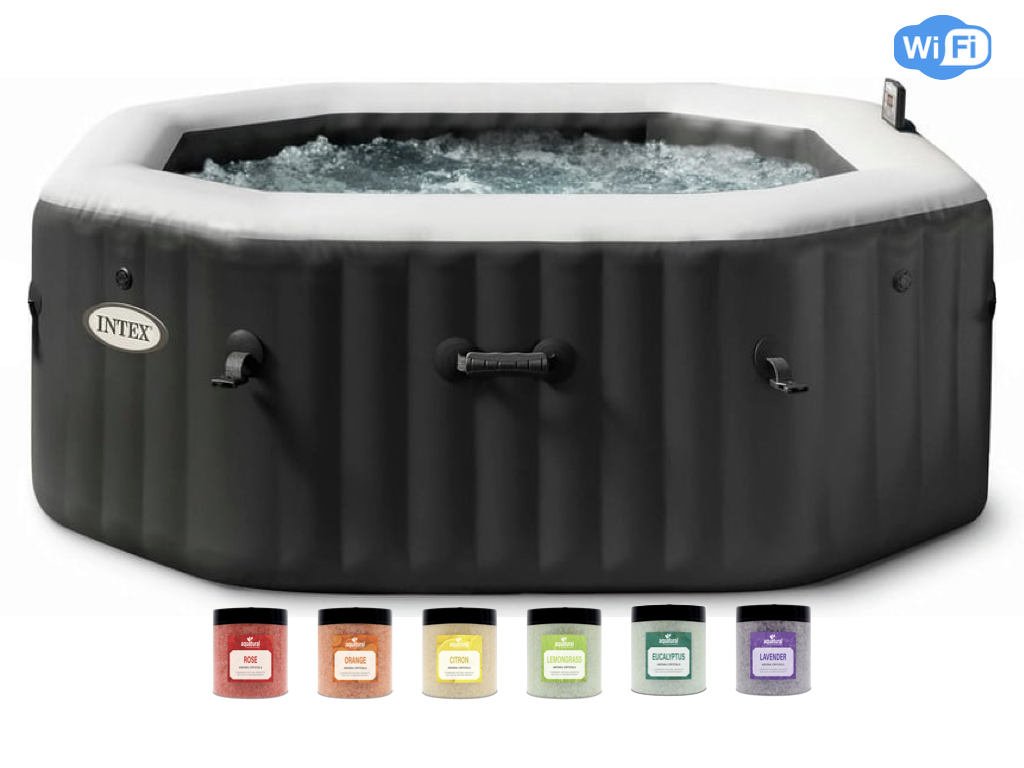 Set Intex PureSpa Jet & Bulles Deluxe Carbone 6p avec WiFi & Aquatural Cristaux d'Arôme