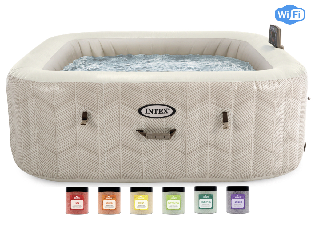 Set Intex PureSpa Chevron Deluxe Bulles Massage 6P & Aquatural Cristaux d'Arôme