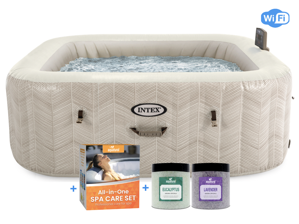 Set Premium Intex PureSpa Chevron Deluxe Bulles Massage 6P & Aquatural Spa Care Set