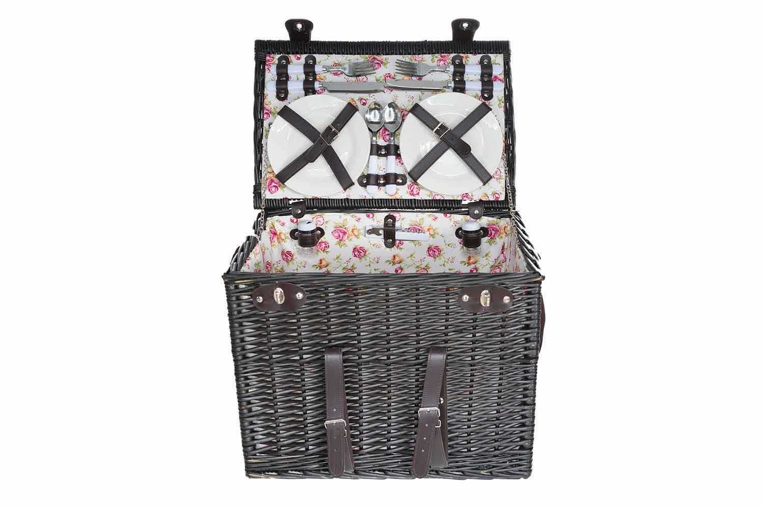 Cosy & Trendy Panier Pique-Nique 4P - Couverts, Verres, Assiettes, Salière, Ouvre-Bouteille, Couverture